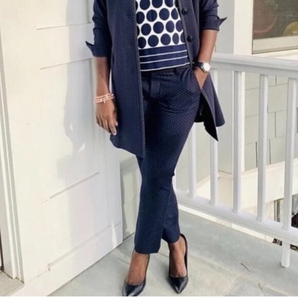 CAbi Pants - CAbi Womens 6 Keen Kick Flare Crop Pants Navy Blue Ponte Knit Button Ankle